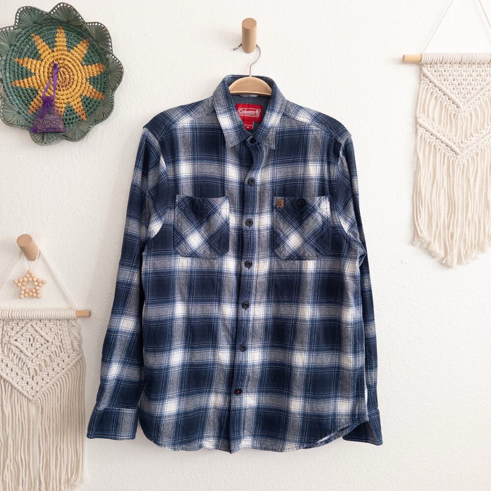 Coleman Blue Plaid Flannel Button Down Shirt Men's Medium